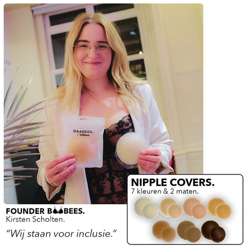 kirsten van boobees, founder van boobees, nipple covers in verpakking