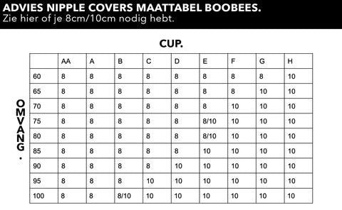 Size chart nipple covers, advice for cup size and circumference