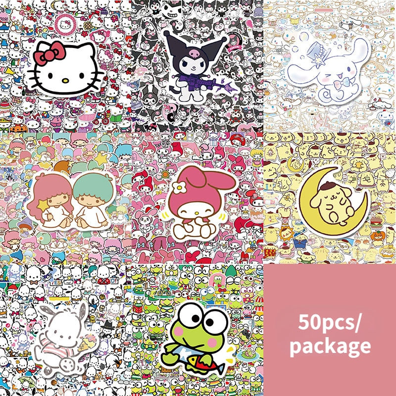 50pcs Sanrio Stickers Hello Kitty Stickers Kuromi My Melody Cute Sticker  Pack Toys for Girls Laptop Skin Kawaii Anime Stickers, GLAM MOON