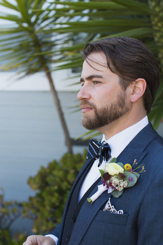 groom's boutonniere in white golds and plums by Gorgeous and Green, Tiburon Wedding