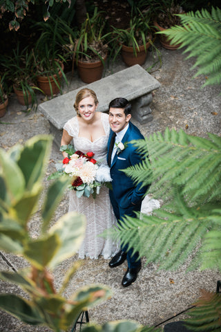 Bride and Groom at the Berkeley City Club, floral design by Gorgeous and Green