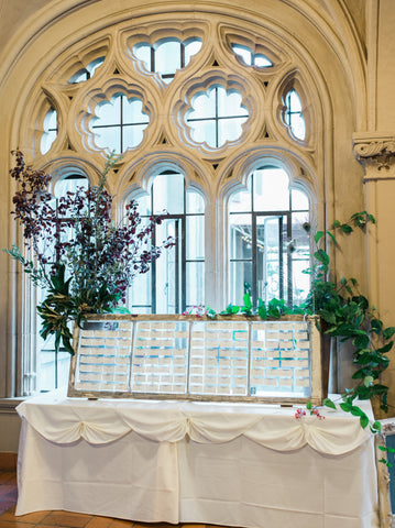 Escort card display by Gorgeous and Green, wedding Berkeley City Club