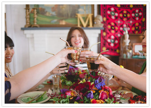 Beautiful ladies, food and flowers by Gorgeous and Green for Bridal shower on 100 layer cake