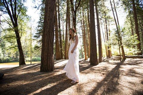 Yosemite Bride with head garland by Gorgeous and Green