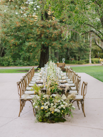 Wedding Reception table with fruit details soft romantic blooms and summer grasses by Gorgeous and Green