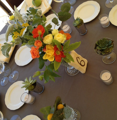 Centerpieces by Gorgeous and Green at Cornerstone Sonoma in vintage vessels