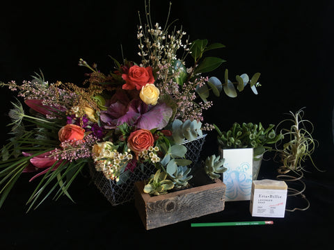 The Grow Things gift basket featuring plants flowers and sustainable gifts by Gorgeous and Green