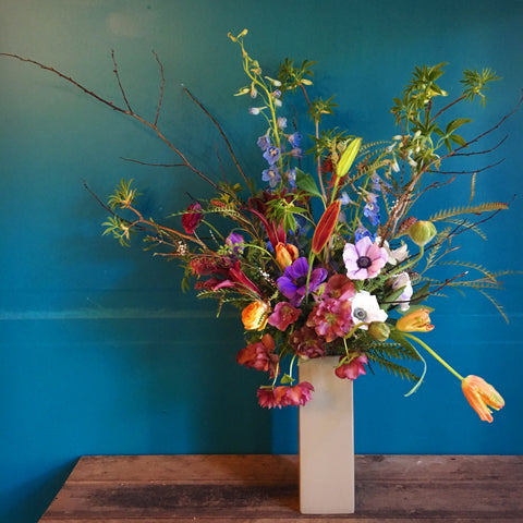 Tall wild and beautiful floral design by Gorgeous and Green