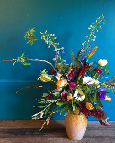 Natural lines and a handmade vase of flowers, by Gorgeous and Green