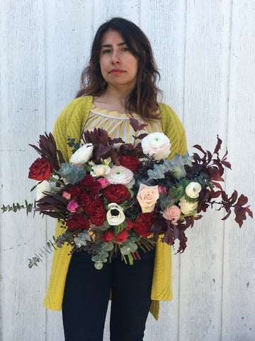 Pilar Zuniga of Gorgeous and Green and a bridal bouquet (no foam)