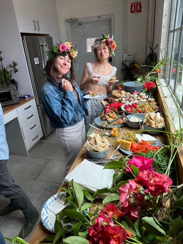 A Flowery Spread of Botanical drinks and Snacks at a Gorgeous and Green Workshop and Flower Party