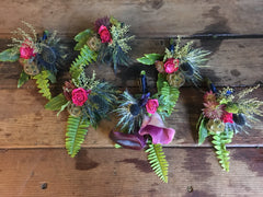 Purple, violet, blue and fucshia boutonnieres by Gorgeous and Green