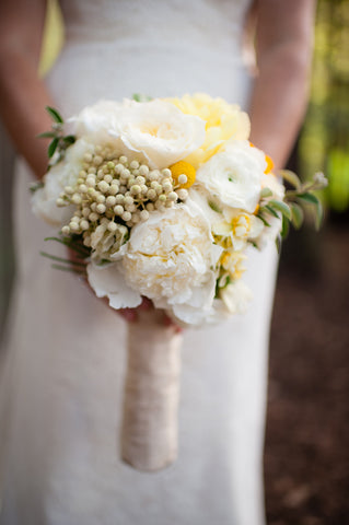 Bridal Bouquet in spring yellows and whites by Gorgeous and Green