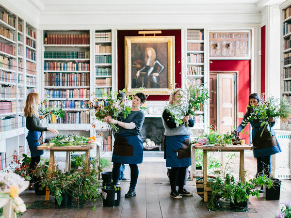 Floral design in the library at St Giles, photo by Maria Lamb