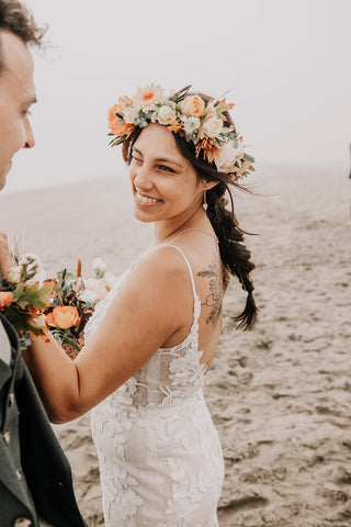 Gorgeous and Green Head Garland for an autumn wedding in Stinson Beach, CA