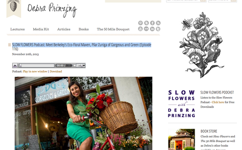 Debra Prinzing Slow Flowers Podcast, interview with owner of Gorgeous and Green, Pilar Zuniga