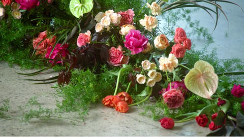 Detail shot of the lush, sustainable and simple floral installation by Pilar Zuniga