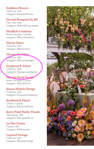 Gorgeous and Green named a top 50 Wedding Florist in North America by Florist's Review