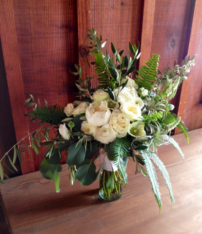 avante garde bridal bouquet with white david austen roses by Gorgeous and Green