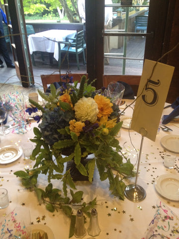 Overgrown Pedestal Table centerpiece for reunion at UC Berkeley Faculty Club by Gorgeous and Green