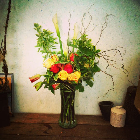 Calla and Tulip arrangement for delivery in Berkeley by Gorgeous and Green