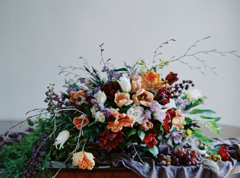 The huge overflowing urn arrangement I made (with no flower foam). Photo by Maria Lamb