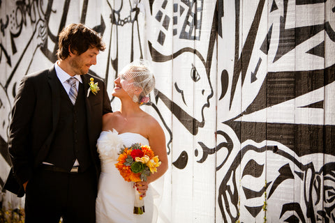 The Fun couple who had their wedding at Flora Grubb, florals by Gorgeous and Green
