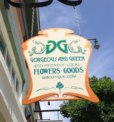 The Gorgeous and Green boutique sign, handpainted