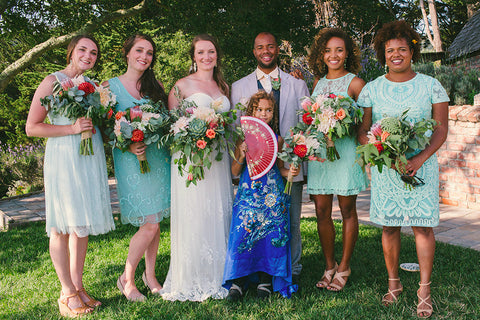 The wedding party with fresh florals by Gorgeous and Green