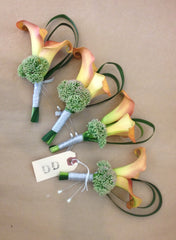 Calla and succulent flower corsages by Gorgeous and Green