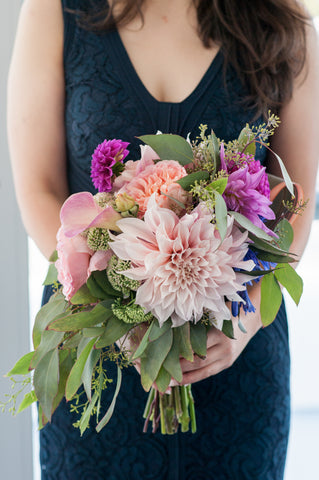 bridesmaid bouquet by Gorgeous and Green for a wedding at Memorial Stadium UC Berkeley