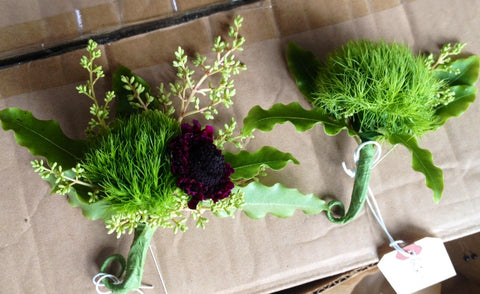 Mossy dianthus for a boutonniere by Gorgeous and Green, wedding in the Redwoods