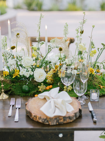 More table details by Gorgeous and Green for wedding reception at Hacienda de las Flores by Nadya Vysotskaya photographer