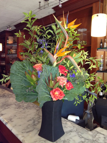 cabbage leaves and tropical flowers by Gorgeous and Green for a local restaurant