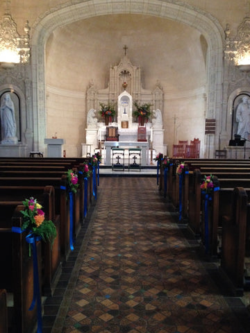 The aisle and inside of the chapel at St Vincent's School for Boys in San Rafael