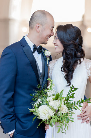 Bride and Groom SF City Hall Wedding, florals by Gorgeous and Green