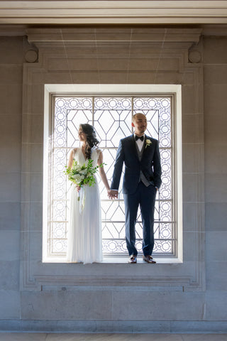 The Window at SF City Hall, a great place for a Bridal portrait, florals by Gorgeous and Green