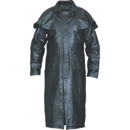 Mens Black Leather Black Hardware Duster | Renaissance Cycle Leather