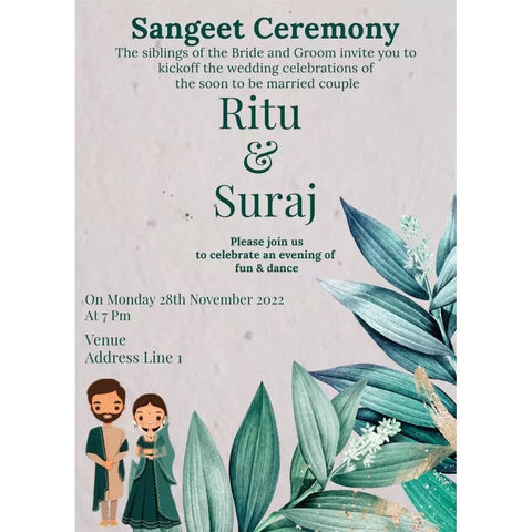 Plantable 'Infinite Love Theme' Sangeet  Ceremony Invitation Card Wildlense