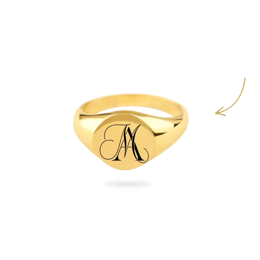 Billede af Monogram Round Signet Ring 18K Forgyldt - 52