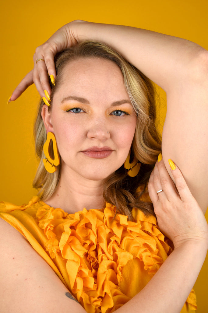 Marigold Yellow Leather Round Statement Earrings