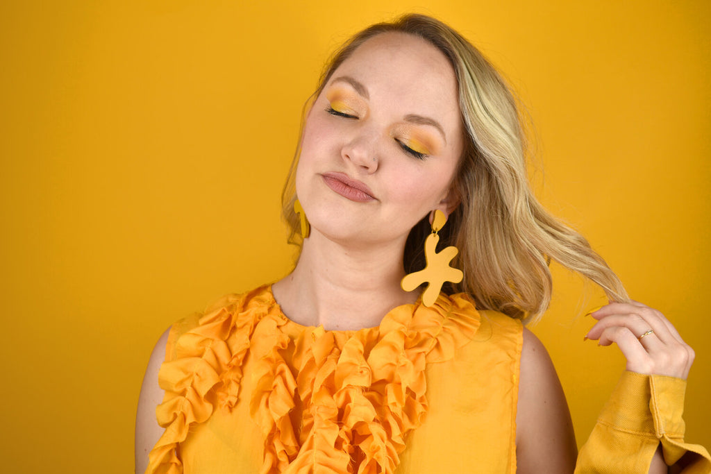 Marigold Yellow Leather Round Statement Earrings