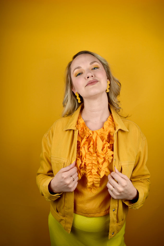 Marigold Yellow Leather Zig Zag Statement Earrings