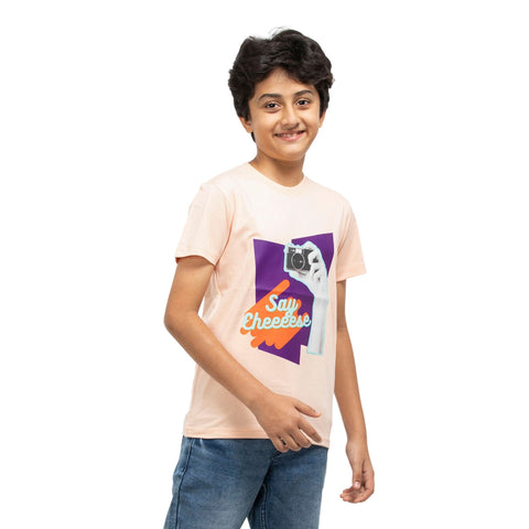 Say Cheese Print Boys Cotton T-Shirt