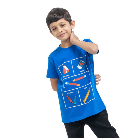 Stationery Print Boys Cotton T-Shirt