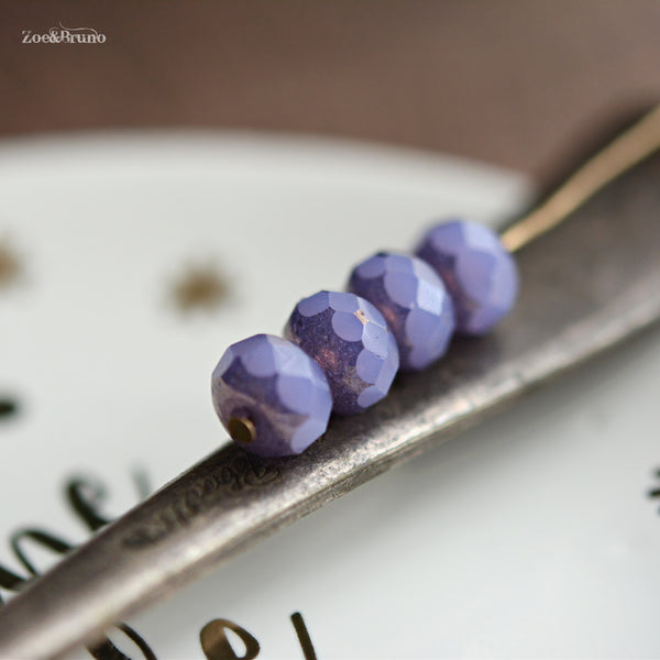 10 Lavender Garden - Premium Czech Glass, Thistle Purple, Bronze Finish, Rondelle Beads 6x8mm.
