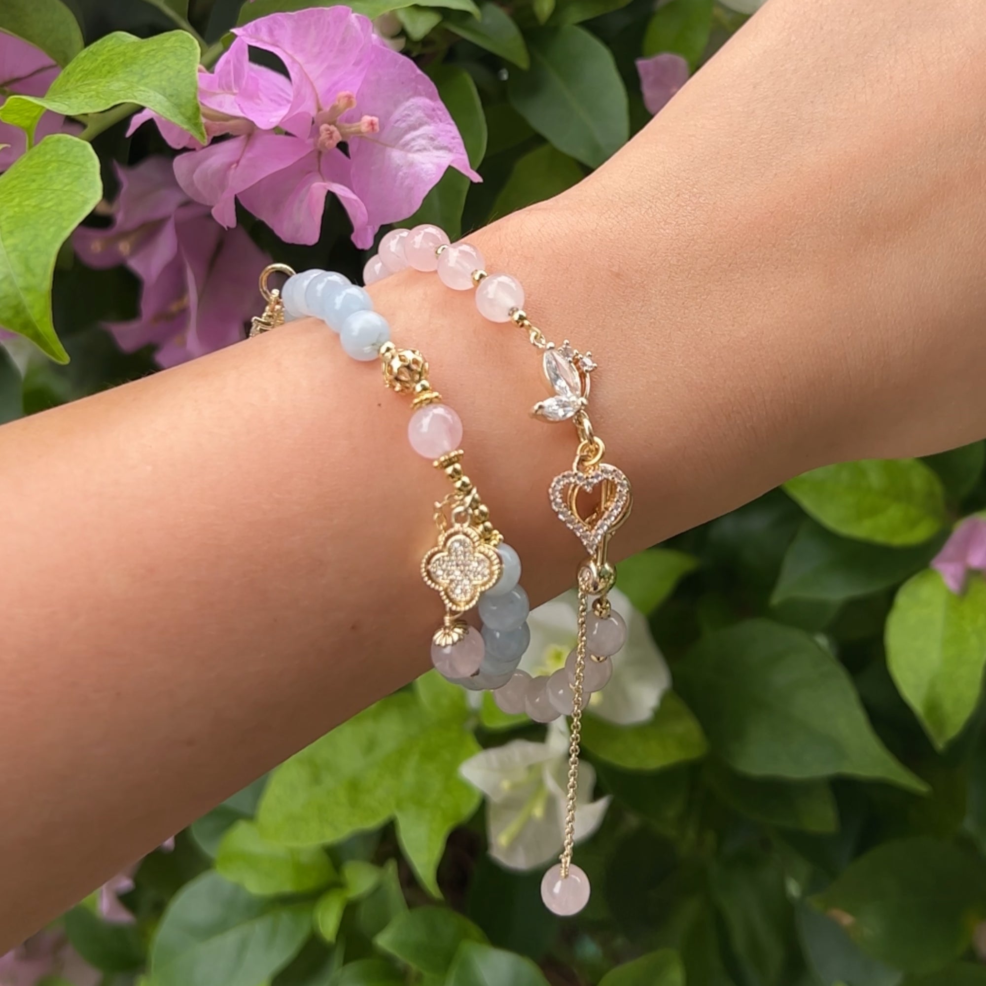 Rose'- Rose Quartz and Crystal Bracelet – cameogirldesigns