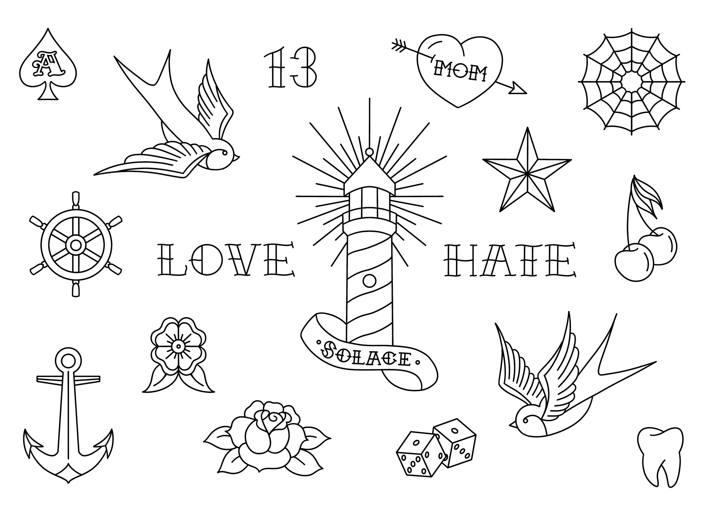Pre-made Ready to Use Flash Tattoo Stencils Set of 4 - Etsy