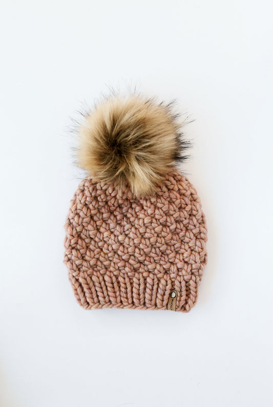 Pearl Gray Merino Wool Knit Hat with Faux Fur Pom Pom – Woolly