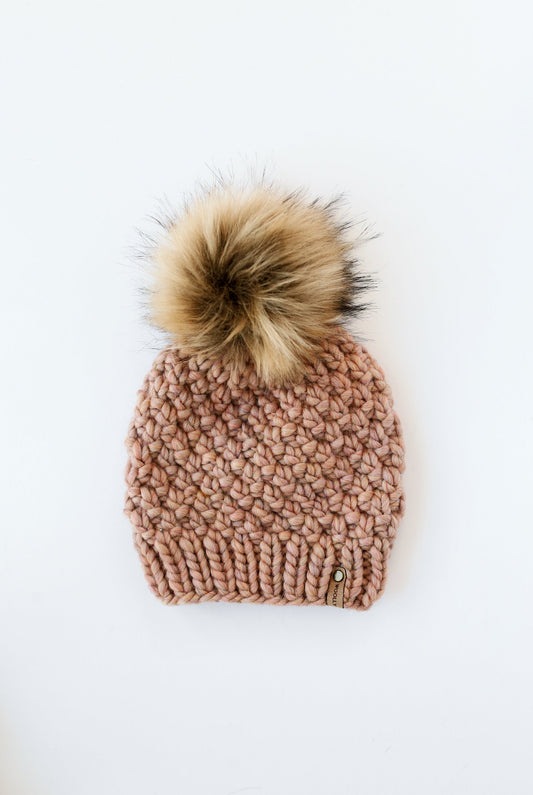 Pearl Gray Merino Wool Knit Hat with Faux Fur Pom Pom – Woolly Bear Knits